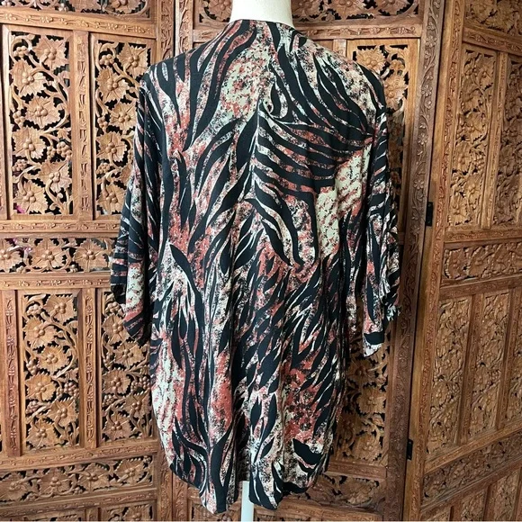 Vintage Abstract Zebra Print Button Front Kaftan Blouse Beach Cover Up - Picture 4 of 10